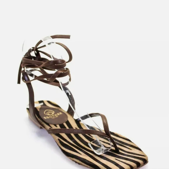 NWT Brother Vellies Brown zebra print thong sandals size 5 - Picture 2 of 8